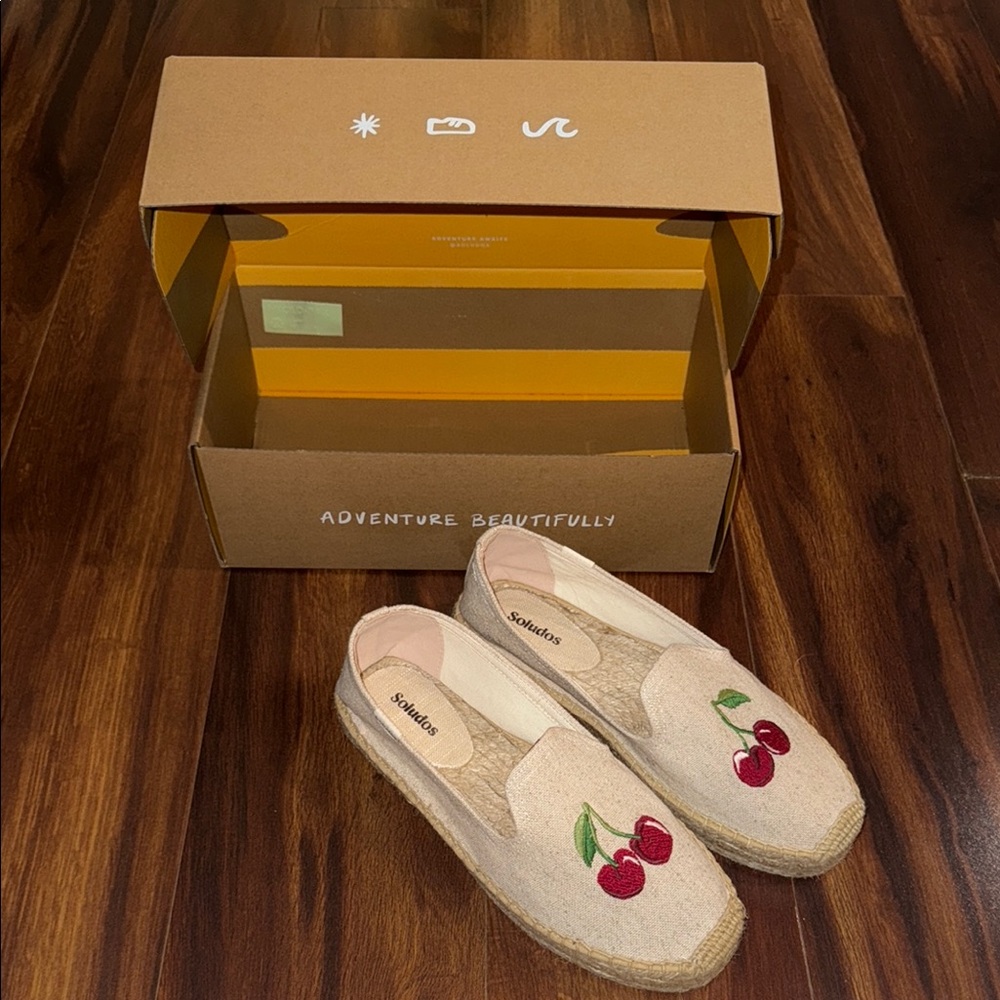Cream Espadrille Flats with Cherry Embroidery